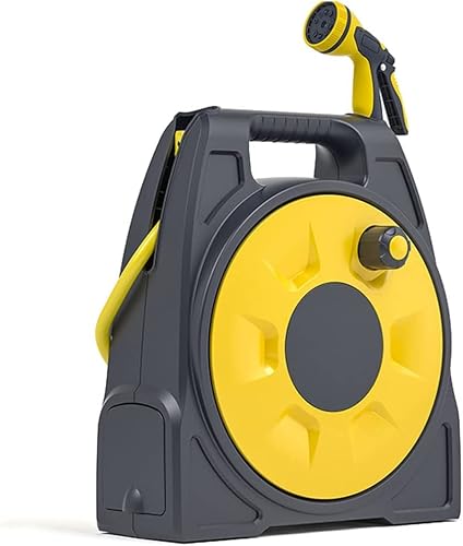 Portable Hose Pipe Reel,Portable Retractable Garden Water Hose Reel Cart, Hideaway Hose Reel Box with Hose Includes Multifunction Spray Nozzle (With 16m Hose)
