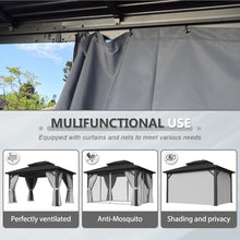 Aoxun 10Ft x 14Ft Hardtop Gazebo Aluminum Outdoor Pavilion with Netting and Curtains Gray