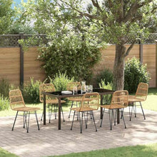FUDUGEHMIOFWFJJ Modern 7-Piece Garden Dining Set with Table and 6 Chairs, Brown Outdoor Patio Furniture Set, Weather-Resistant Powder-Coated Steel Frame & Poly Rattan for Backyard, Deck, Balcony