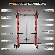 Flarhetoric Power Cage 2000 Lbs Home Gym Squat Rack with Cable Cross-Over & LAT Pull Down Black and Red