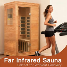 INFRADELUX Personal Far Infrared Sauna for Home Use, 1 Person Low EMF Indoor Sauna, 960W/120V with 6 Carbon Heating Panels, Elevated Base, Built-in Speakers, Control Panel & Tea Tray,35 × 27 × 61 Inch