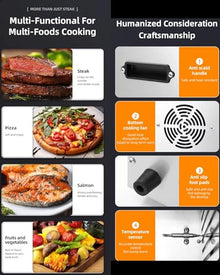 1700W Commercial Steak Oven Grill, Stainless Steel Smokeless Barbecue Grill, 200-800℃ Adjustable Temperature, 10Mins Timer, Indoor Baking Pizza Oven Cooker for Outdoor, Camping, Restaurant, Home
