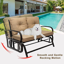 Patio Glider Bench Loveseat 2 Person Swing Rocking Chair Garden Double Rocker Chair with Cushion, Steel Frame (Khaki)