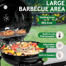 Portable Charcoal Grill with Cart Slide-Out Ash Catcher 21'' BBQ Grill with Porcelain Enamel Lid Thermometer and Wheels Small Charcoal Grills for Outdoor Backyard Camping Iron Black