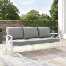 Afuera Living Transitional Outdoor Metal Sofa, Gray Finish, Weather-Resistant Steel with Solution-Dyed Polyester Cushions, Removable Covers, Seats 3, 79 in Wide for Patio or Garden Lounge Use