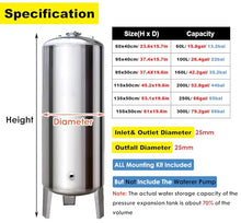304 Stainless Steel Water Booster Tank for Well Garden Irrigation Home