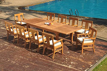 WholesaleTeak 10 Seats 11 Pcs Grade-A Teak Wood Dining Set: 122" Caranas Double Extension Rectangle Table and 10 Osborne Arm Chairs #WHDSOS65