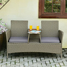DUYHBAWRS 2-Person Patio Rattan Conversation Furniture Set Loveseat Coffee Table