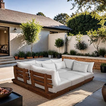 Meridian Furniture 111White-Sec6C Mirella Collection Modern | Contemporary Outdoor Patio U-Shaped 6pc. Modular Sectional with Solid Teak Frame, Water Resistant Fabric, 113" W x 75" D x 27" H, White