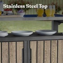 Keter Unity XL Outdoor Entertainment Cart with Wood‑Look Finish, 78‑Gallon Patio Storage Cabinet, Food Prep Station, Stainless‑Steel Top for BBQ, Grill, Patio, Deck & Backyard, Ashwood