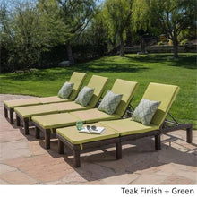 Noble House Jamaica Multi-Brown Wicker Chaise Lounge with Green Cushion (Set of 4)
