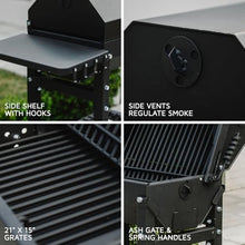 Ash & Ember 390 Sq. In Patio Cart Charcoal Grill with Cover, Side Shelf and Tool Hooks for BBQ Cooking Prep & Accessories, Mobile Heavy-Duty Park-Style Outdoor Grills & Smokers