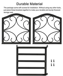 EliteBloom Black Small Compact Firewood Rack Brackets,Inside/Farmhouse Iron Finish Log Rack,Fireplacefirewood Holder,40 X 35 X 38 Cm