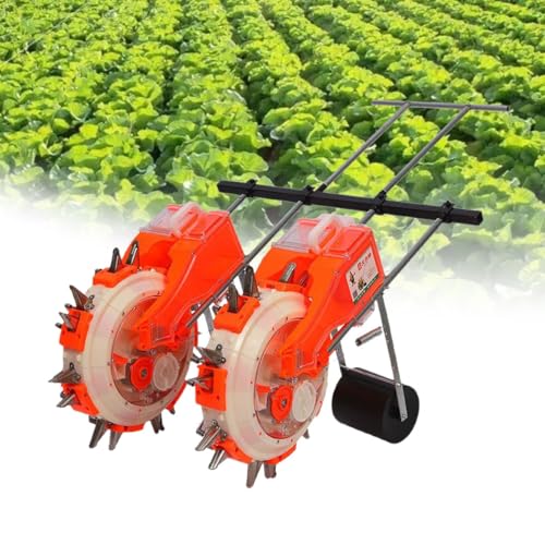 Hand Push Double Row Seeder with Fertilizer, Adjustable Garden Push Seeder Planter, Manual Corn Soybean Seeder Machine, Simultaneous Sowing & Fertilizing Tool for Farm, Vegetable Garden(6 Mouths)