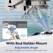 Boat Grill with Rod Holder Mount, Large Cooking Area for 4-5 People, Thickened 304 Stainless Steel, 3-Min Setup, Fast and Even Heating, Easy to Clean, Portable for Marine & Land Use, 1 Year Warrnaty