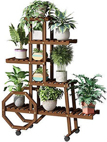 ZOCWJK Flower Stand Push-Pull Flower Pot, Living Room Balcony Shelf, Indoor and Outdoor Solid Wood Plant Flower Stand,