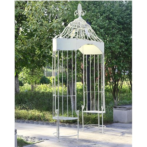 Outdoor Arch Trellis with Arched Bench, Wrought Iron Stand, Garden Decor for Courtyards, Villas, and Homes(B)