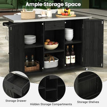 Merax XL Outdoor Table with Stainless Steel Top for Kitchen Prep and Storage Cabinet for Grilling Accessories, Outdoor Kitchen Island Grill Cart with Towel and Spice Racks & a Bottle Opener, Black