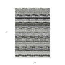 HomeRoots 10' x 14' Black Striped Washable Non-Skid Indoor Outdoor Area Rug Black
