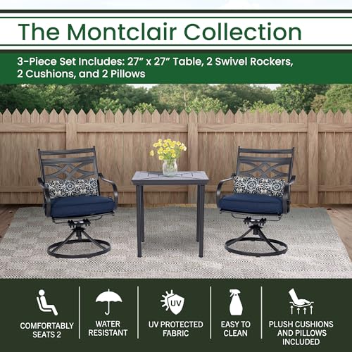 Hanover Montclair 3-Piece Patio Conversation Set with 2 Swivel Rocker Chairs and Table Navy