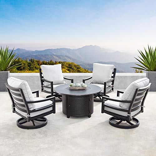 Oakland Living AZHUDSON-MATERA-5PC-AC Aluminum 44 in. Round Table Four Deep Seating Swivel Rockers, Fire Beads, Lid and Fabric Covers Patio Furniture Set, Antique Copper