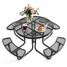 Gndigufa Picnic Tables with Umbrella Hole, Outdoor Steel Heavy Duty Commercial Grade Black Table, Bench Set for Lawn, Patio, Park, Yard, Garden, Porch (46'') (Round)