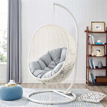 Modway Hide Wicker Rattan Sunbrella® Outdoor Patio Porch Lounge Egg Swing Chair Set with Stand in White Gray