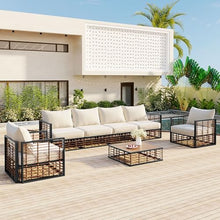 Spollowe 7-Piece Metal Patio Sectional Sofa Set with Table