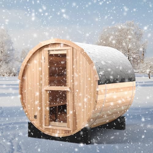 iDOTODO Outdoor Barrel Steam Sauna 2-Person Canadian Hemlock w/Harvia Heater Helmock