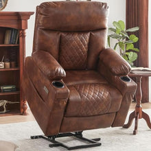 UOPYNE Large Lay Flat Power Lift Recliner Chair with Heat and Massage, Dual Motor Infinite Position Electric Recliner with Extended Footrest, Cup Holder, USB and Type C Ports, Brown