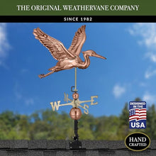 Good Directions 3-Dimensional Blue Heron Copper Weathervane, Includes Adjustable Roof Mount for Easy Installation - Hand-Polished Copper