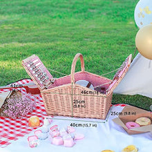 ZYBB Picnic Basket Wicker with Cutlery Picnic Mat with Lid and Handle Storage Basket for 4 People 40X25x41cm