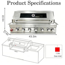 6 Burner Built In Gas Grill Island Head, Stainless Steel 39 Inch Propane Grill with Rear Burner, 72,000 BTUs, 684 SQ In Racks with Dual Fuel Compatibility