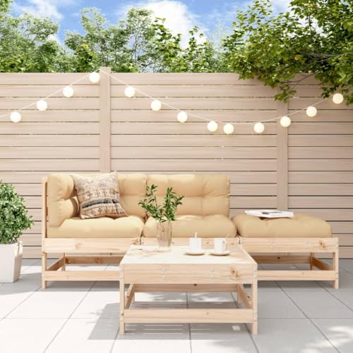 WXGTBKPR 4 Piece Patio Lounge Set with Cushions, Solid Pine Wood Outdoor Garden Furniture for Backyard, Terrace, and Patio Seating, Brown