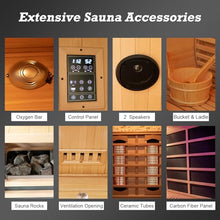 amocane Infrared & Steam Hybrid Sauna Room, 2-3 Person Canadian Hemlock Wood Sauna, Indoor Traditional Home Saunas Spa with 8 Heaters & 4.5KW Sauna Stove, Oxygen Bar (70.87"x47.28"x74.86")
