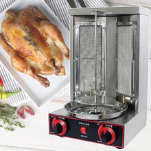 Gas Gyro Broilers Rotating Home Vertical Rotisserie, BBQ Rotisserie Oven, with 2 Burners for Chicken Roast,Turkey Roast,Tacos,Roast,Silver-220V