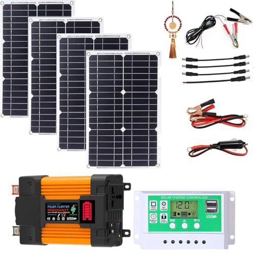 Solar Panel Kit, Complete 4000W/6000W Solar Inverter System Kit, 12V50A Solar Charge Controller with LED Power Display and 2 USB Ports ，100W Waterproof Folding Solar Panel,1× Hanging Ornament(6000w)