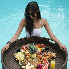 JDXQBLD 31"/47" Floating Serving Tray, PE Rattan Woven Pool Floats Breakfast Basket, with Double Handle, Pool Party Drinks and Snacks Table Bar, for Hot Tub, Sandbar, Spa, Beach