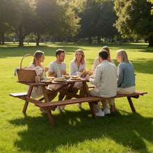AMZSTAN 95-Inch Extra Large Wooden Picnic Table Set with Benches, 12-Person Outdoor Patio Dining Table with Umbrella Hole, Rustic Brown Garden Table for Backyard Gatherings, Deck, or Park Use