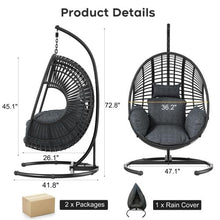 42” Extra Oversized Hanging Egg Chair with Stand, Weatherproof PE Rattan Wicker Swing Hammock Chair, Cushion & Waterproof Cover, 400lbs Capacity for Indoor Outdoor Patio, Garden Balcony & Bedroom