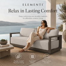 Outdoor Couch Elementi Newport Patio Sofa, 3 Seat Aluminum Outdoor Furniture Sofa with Sunbrella Canvas Granite 5402 and Cast Slate 40434 Cushions, Urbane Bronze, 82.3 x 30.3 x 24 in