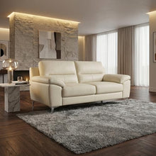 Cortesi Home Phoenix Genuine Leather Loveseat, Cream 64"