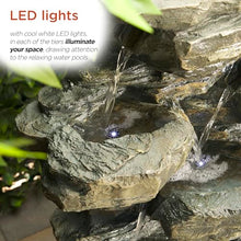 Alpine Corporation WIN930 Outdoor Multitiered Cascading Rock Garden Water Floor Fountain with LED Lights, 39" H, Green