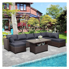 UOPYNE Modern 9 Piece Outdoor Patio Furniture Set - High Back Extra Large PE Rattan Sectional Sofa with Coffee Tables, Wicker Conversation Sets for Leisure, Versatile