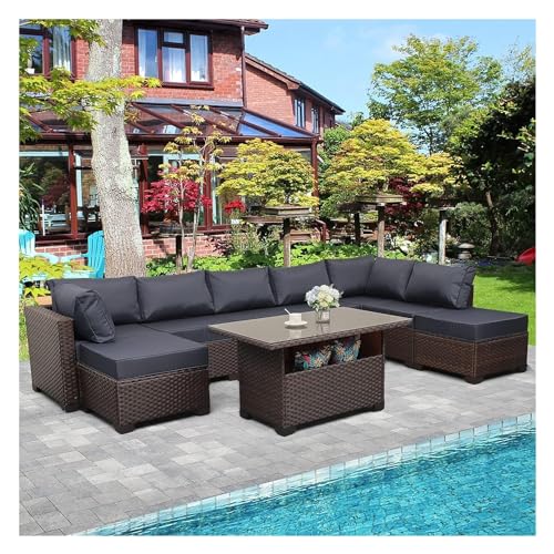 UOPYNE Modern 9 Piece Outdoor Patio Furniture Set - High Back Extra Large PE Rattan Sectional Sofa with Coffee Tables, Wicker Conversation Sets for Leisure, Versatile