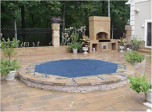 KGBNYSS Heavy Duty Winter Safety Cover for Round Pools 8-32ft - Blue with Brass Anchors & Springs Kit, Inground Swimming Pool​​(9.7m/32ft)