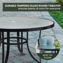 Hanover Lavallette 5-Piece Outdoor Dining Set with Swivel Rocker Chairs and Glass-Top Table Blue