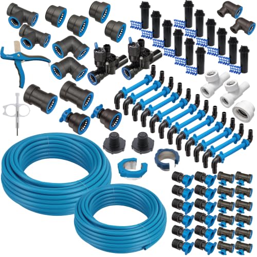 Blu-Lock 1" In-Ground Sprinkler System Kit with Push-Fit Fittings, Electric Valves, Rotor Sprinklers, DIY Install, Zones: 2