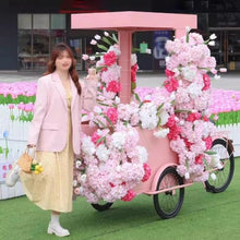 TT-YEL Large Capacity Flower Display Stand with Large Storage Box, Three Wheel Flower Cart, Mobile Market Stall, Heavy Duty Iron Outdoor Food Cart, Fast Food Truck with Canopy Roof,Black