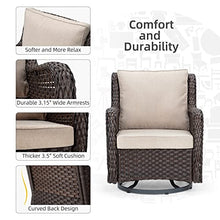 Towallmark Outdoor Swivel Wicker Glider Patio Chairs with Table Set, 3 Pieces Outdoor Bistro Set with 4”Thick Cushions and Coffee Table for Porch, Balcony, Deck (Beige)